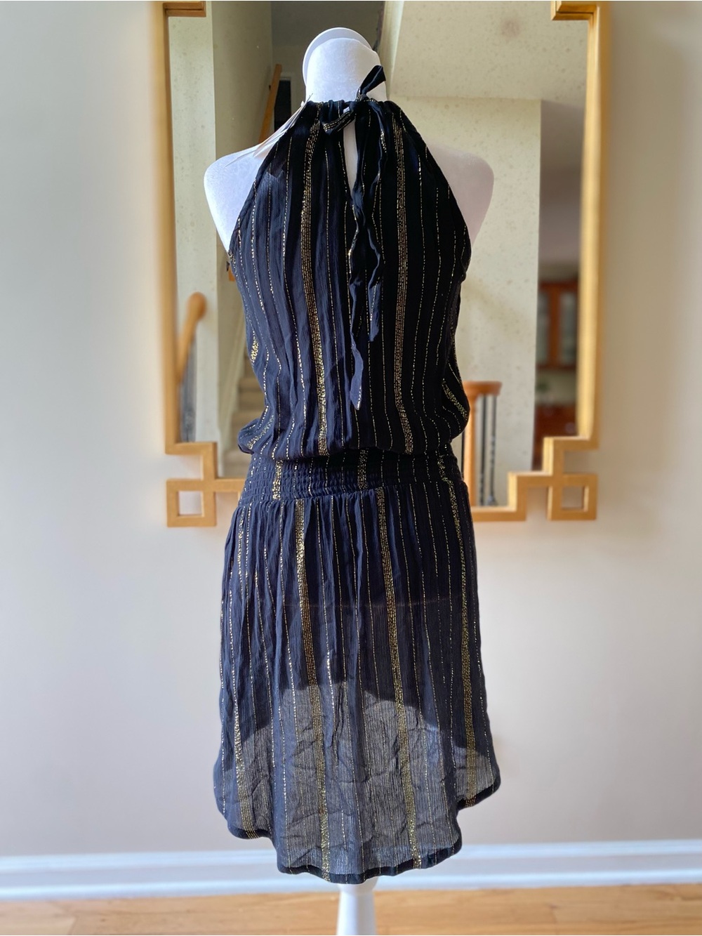 La Blanca Black Gold Shimmer Metallic Getaway Smocked Dress Coverup XS NWT - Picture 5 of 16